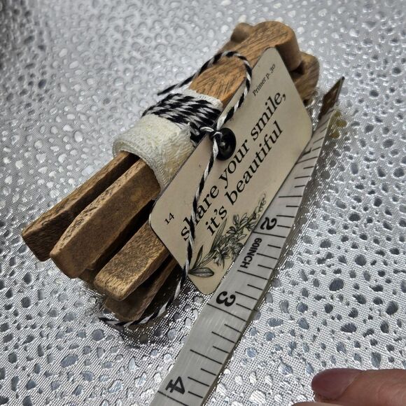 "5/$25" Set Of 3 Vintage Lace Wrapped Wood Clothespins W/HangTag, Vignette Decor - Picture 6 of 6